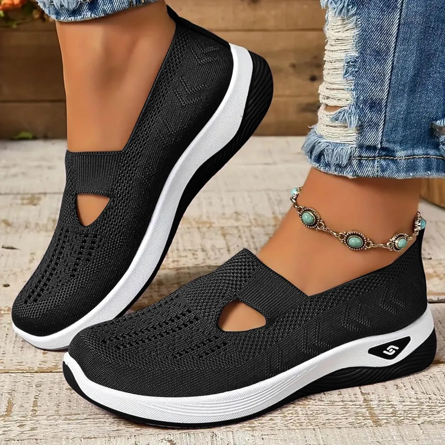 Orthopedic Shoes for Women Slip Ons Comfort Breathable Knitted Mesh Lightweight Soft Sole Sneakers Non-Slip Walking Shoe