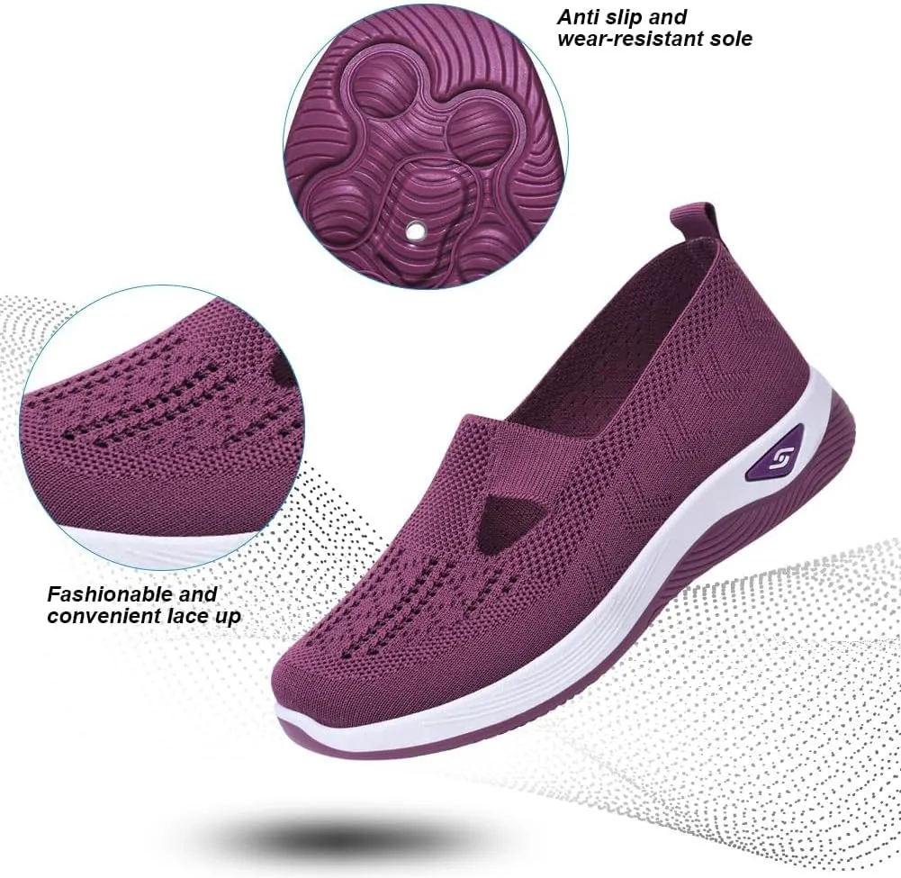 Orthopedic Shoes for Women Slip Ons Comfort Breathable Knitted Mesh Lightweight Soft Sole Sneakers Non-Slip Walking Shoe