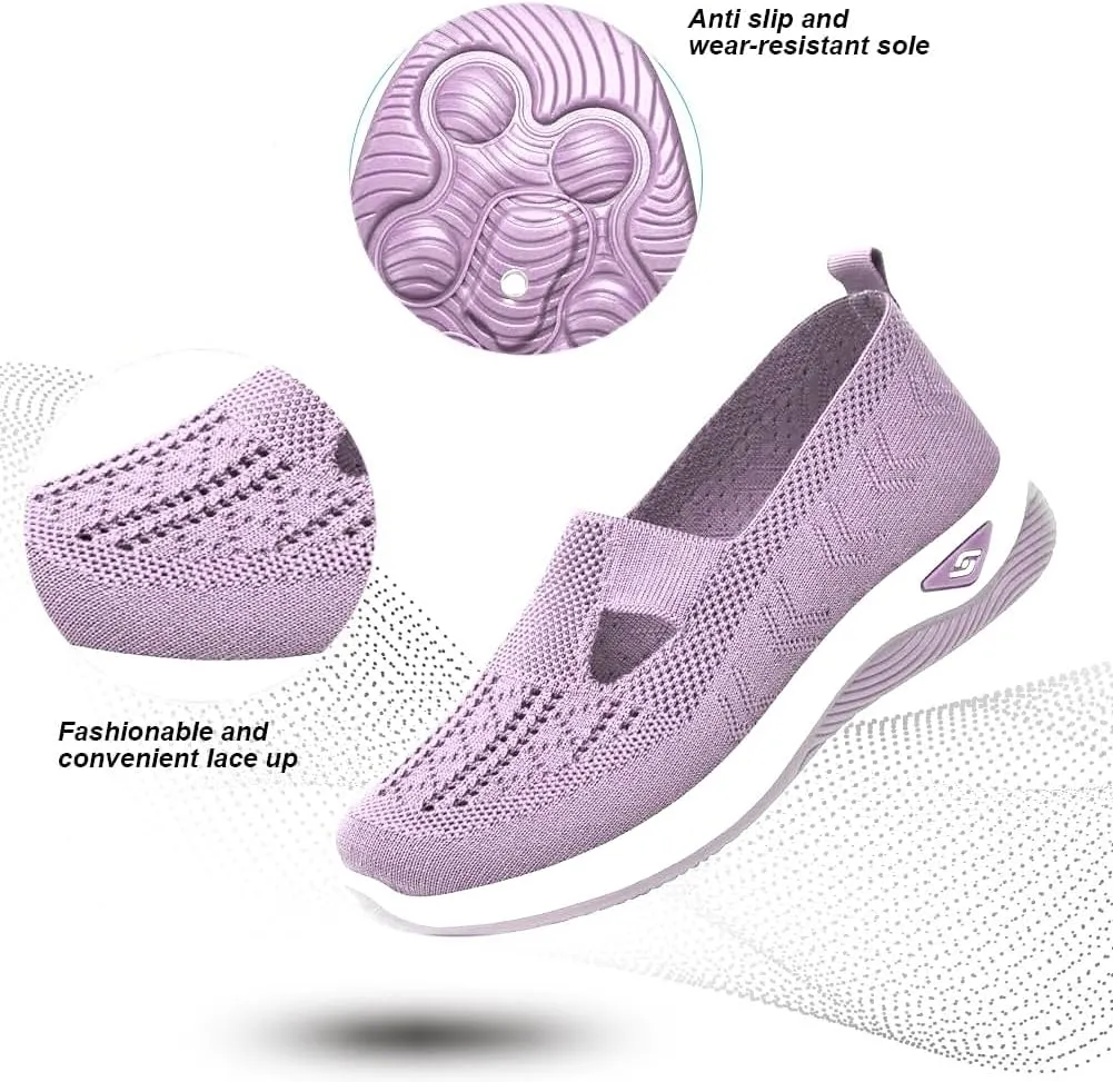 Orthopedic Shoes for Women Slip Ons Comfort Breathable Knitted Mesh Lightweight Soft Sole Sneakers Non-Slip Walking Shoe