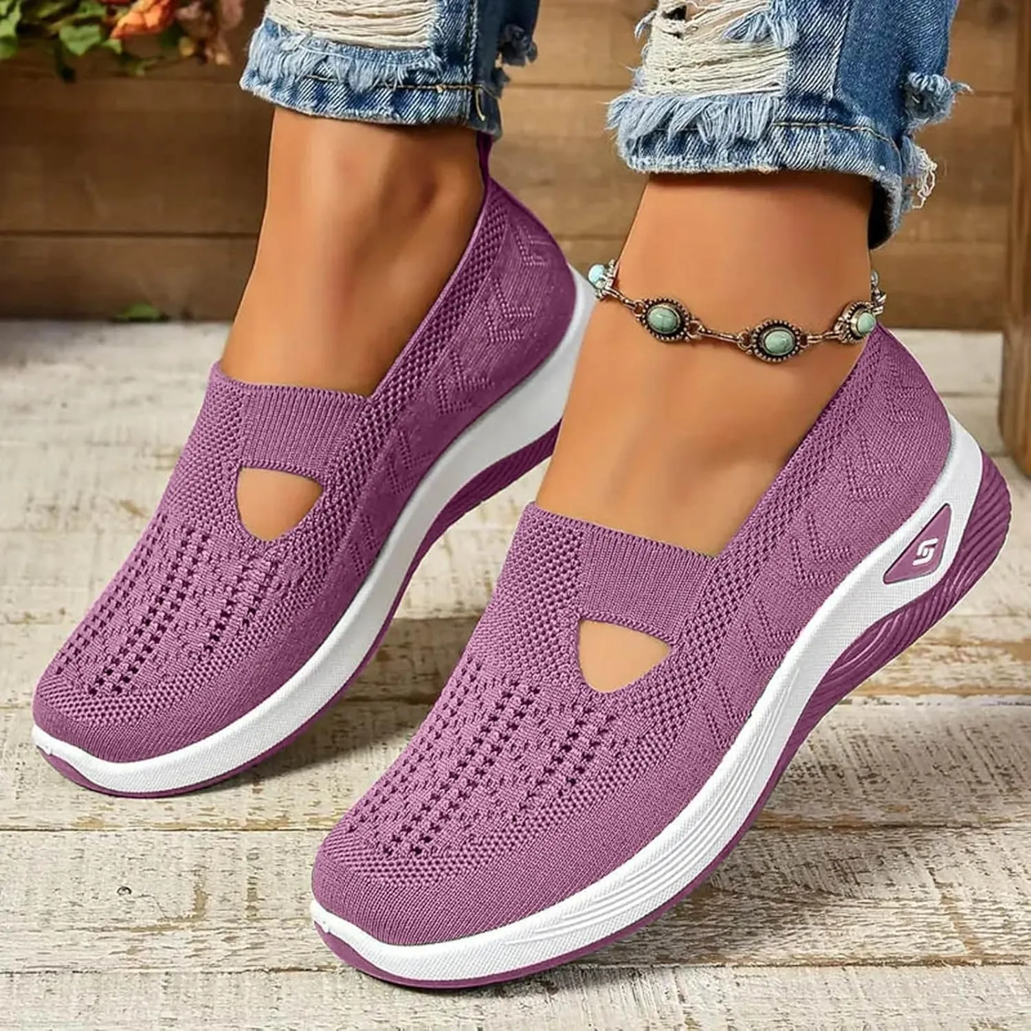 Orthopedic Shoes for Women Slip Ons Comfort Breathable Knitted Mesh Lightweight Soft Sole Sneakers Non-Slip Walking Shoe