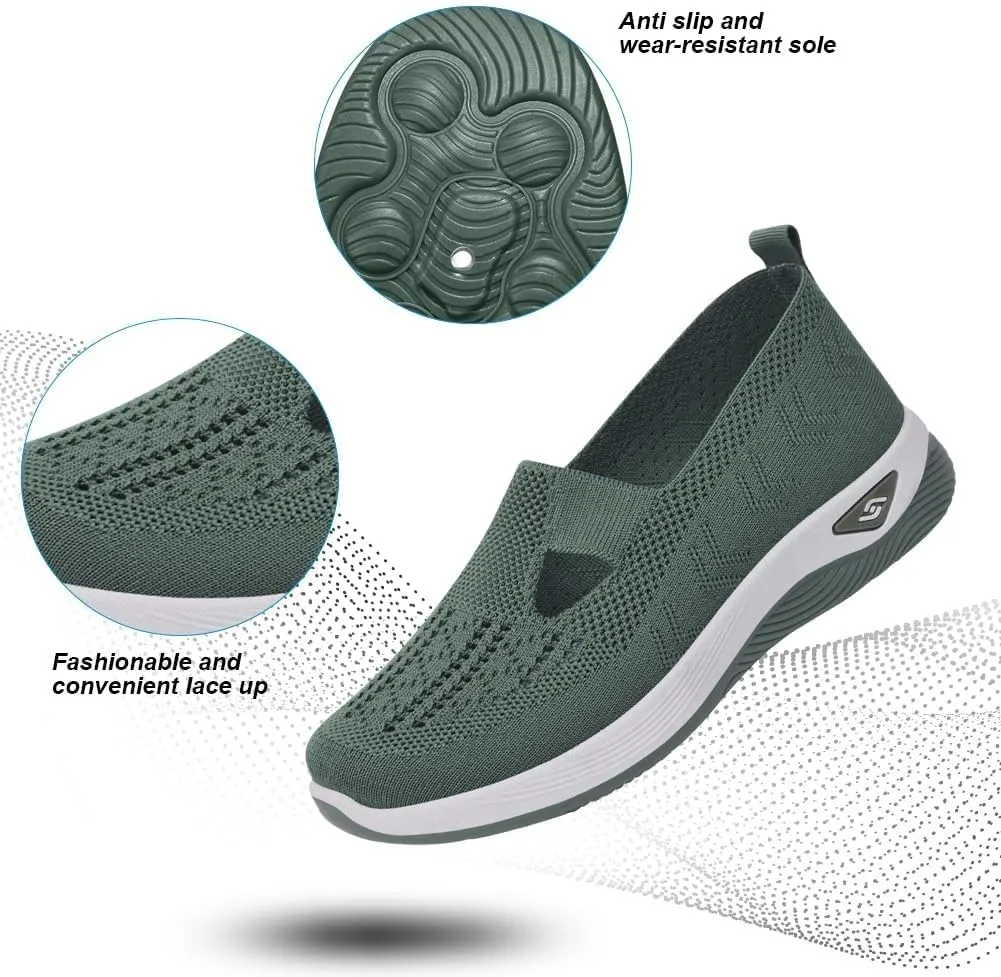 Orthopedic Shoes for Women Slip Ons Comfort Breathable Knitted Mesh Lightweight Soft Sole Sneakers Non-Slip Walking Shoe