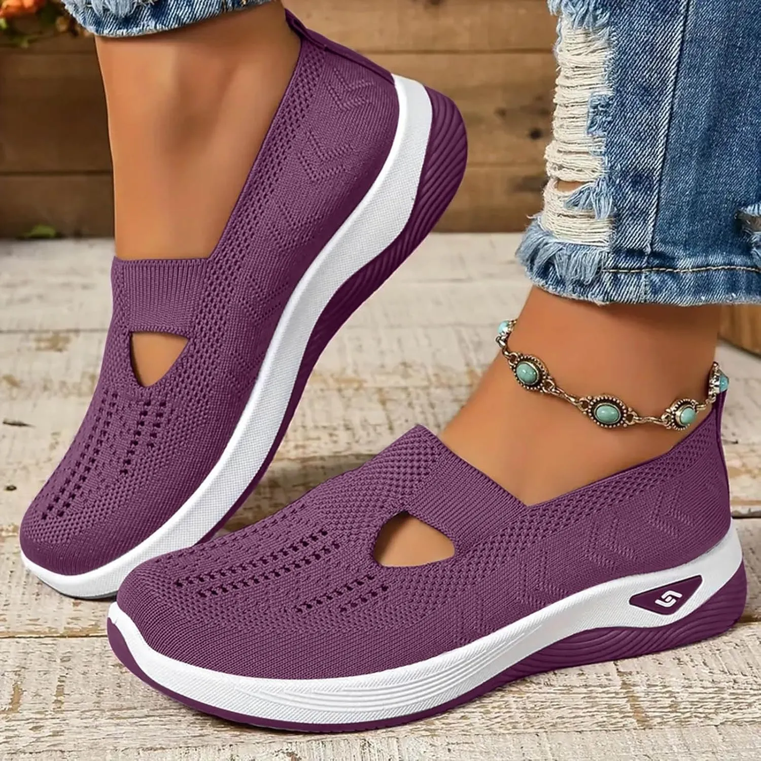 Orthopedic Shoes for Women Slip Ons Comfort Breathable Knitted Mesh Lightweight Soft Sole Sneakers Non-Slip Walking Shoe