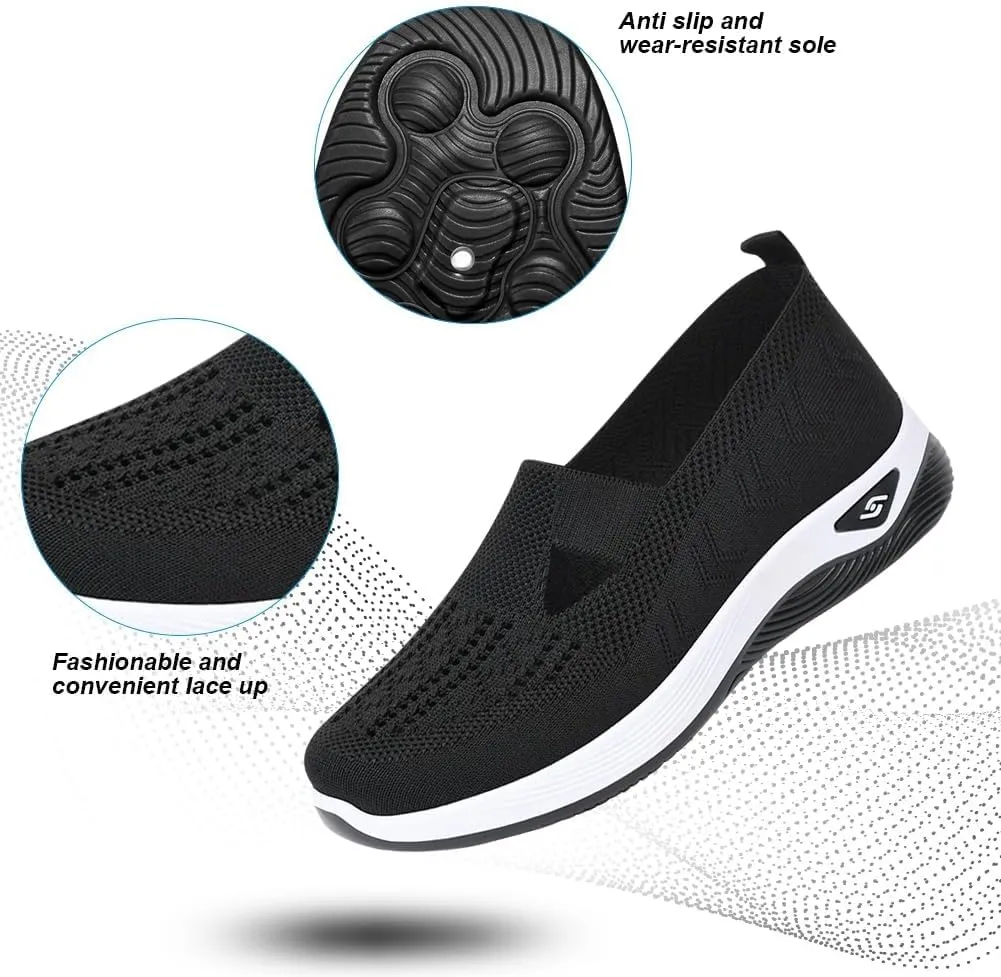 Orthopedic Shoes for Women Slip Ons Comfort Breathable Knitted Mesh Lightweight Soft Sole Sneakers Non-Slip Walking Shoe