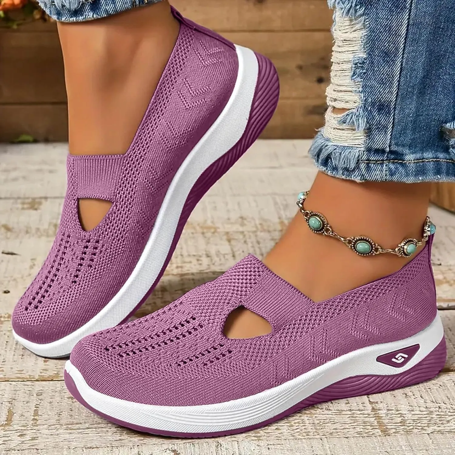 Orthopedic Shoes for Women Slip Ons Comfort Breathable Knitted Mesh Lightweight Soft Sole Sneakers Non-Slip Walking Shoe