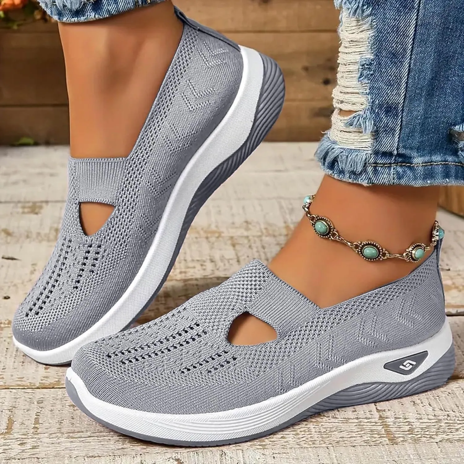 Orthopedic Shoes for Women Slip Ons Comfort Breathable Knitted Mesh Lightweight Soft Sole Sneakers Non-Slip Walking Shoe