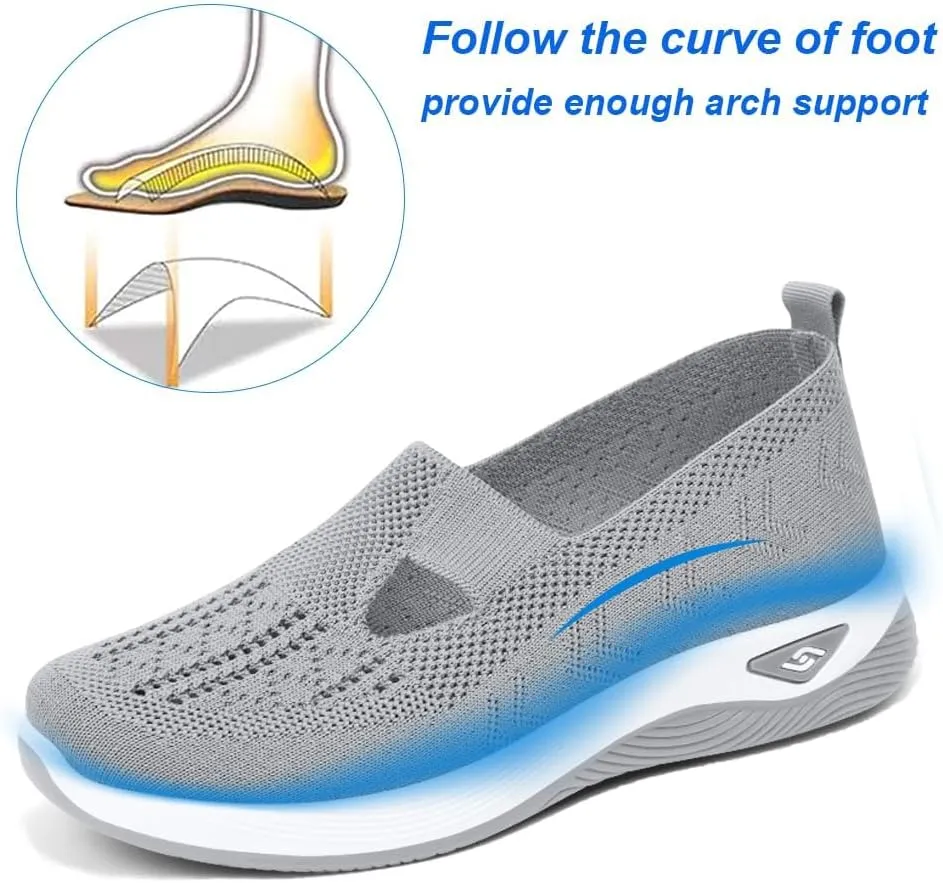 Orthopedic Shoes for Women Slip Ons Comfort Breathable Knitted Mesh Lightweight Soft Sole Sneakers Non-Slip Walking Shoe