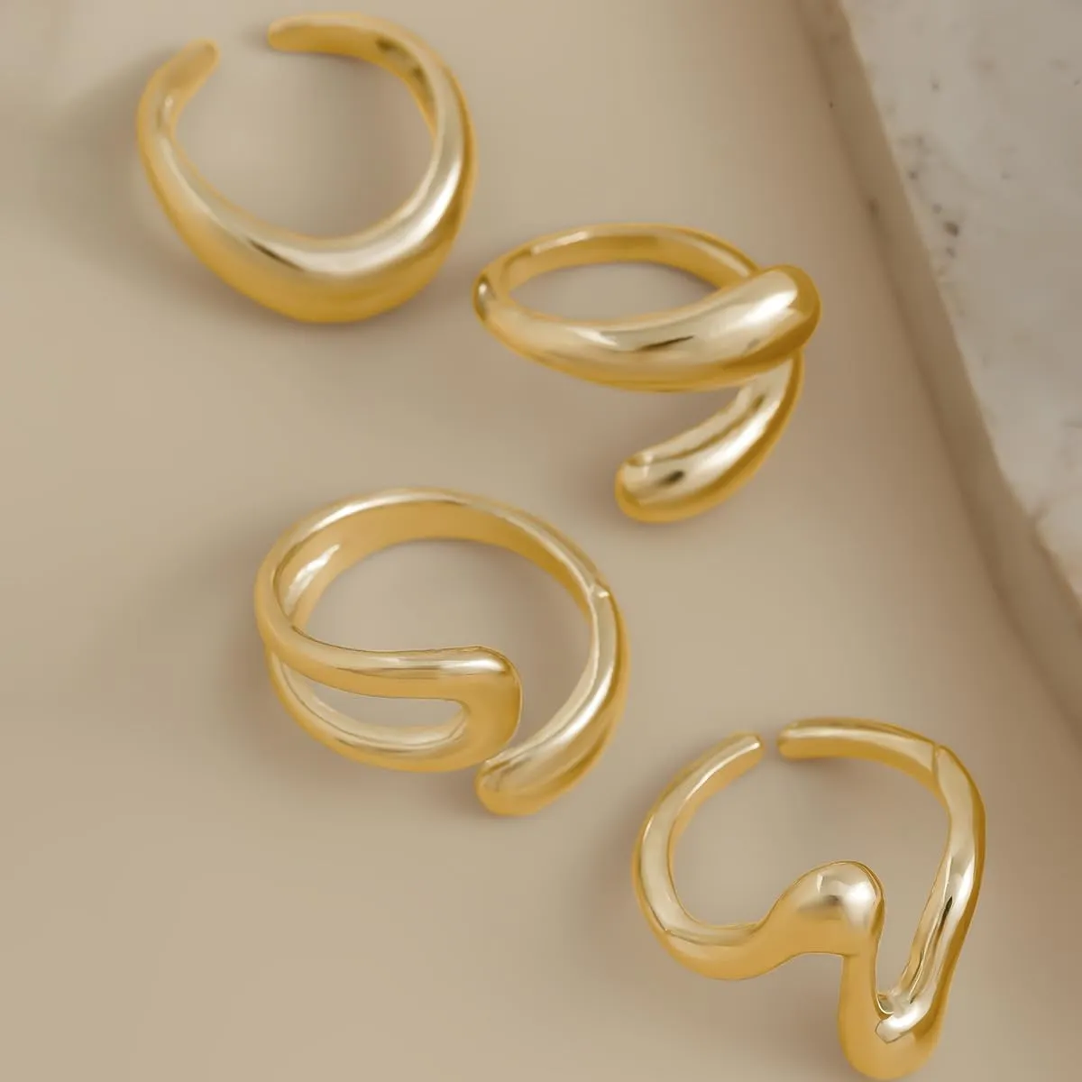 Otxas Chunky Gold Rings for Women Set Stackable Rings for Women Non Tarnish Adjustable Statement Gold Set Rings for Women Ring Jewelry for Women