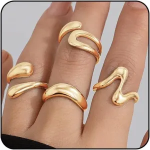 Otxas Chunky Gold Rings for Women Set Stackable Rings for Women Non Tarnish Adjustable Statement Gold Set Rings for Women Ring Jewelry for Women