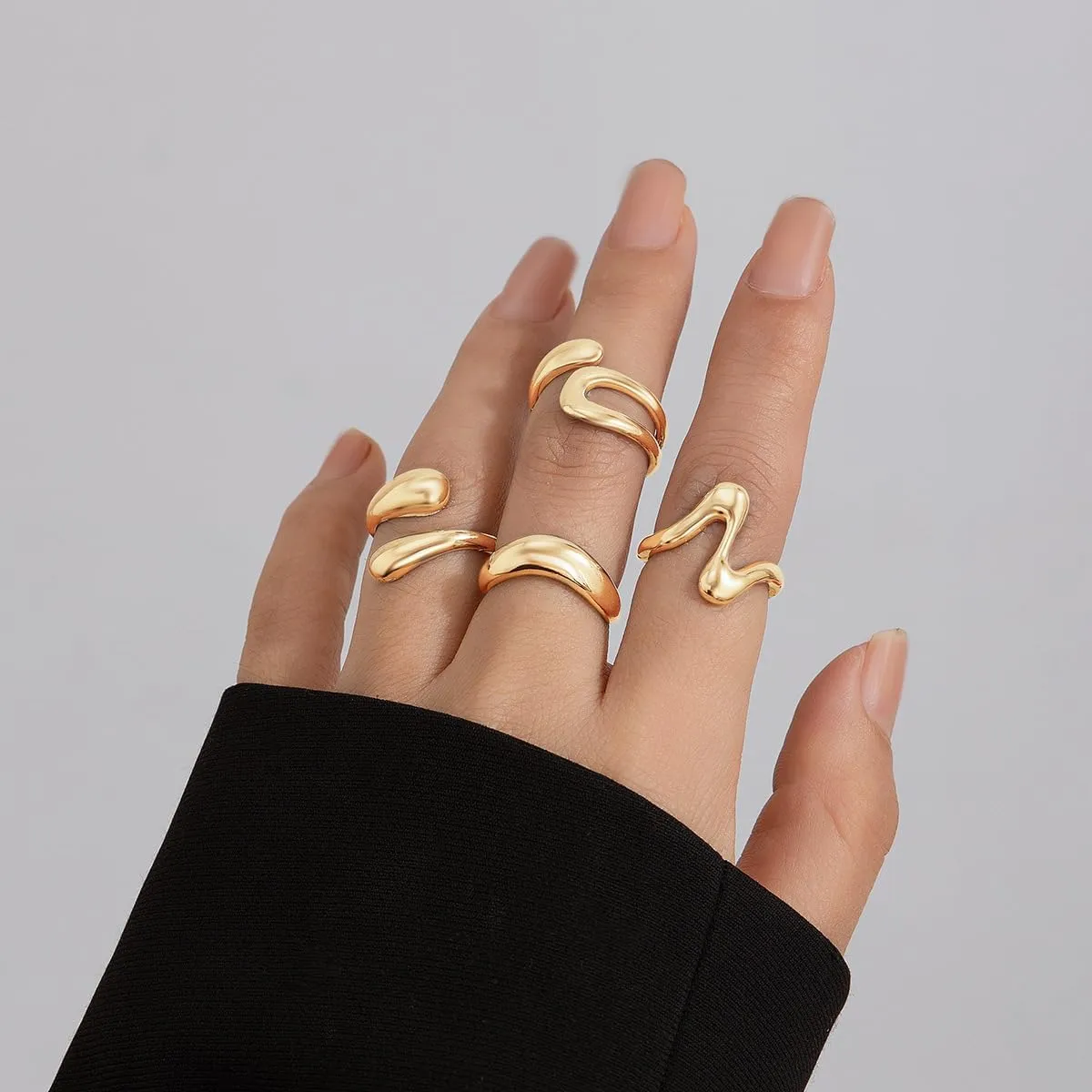 Otxas Chunky Gold Rings for Women Set Stackable Rings for Women Non Tarnish Adjustable Statement Gold Set Rings for Women Ring Jewelry for Women