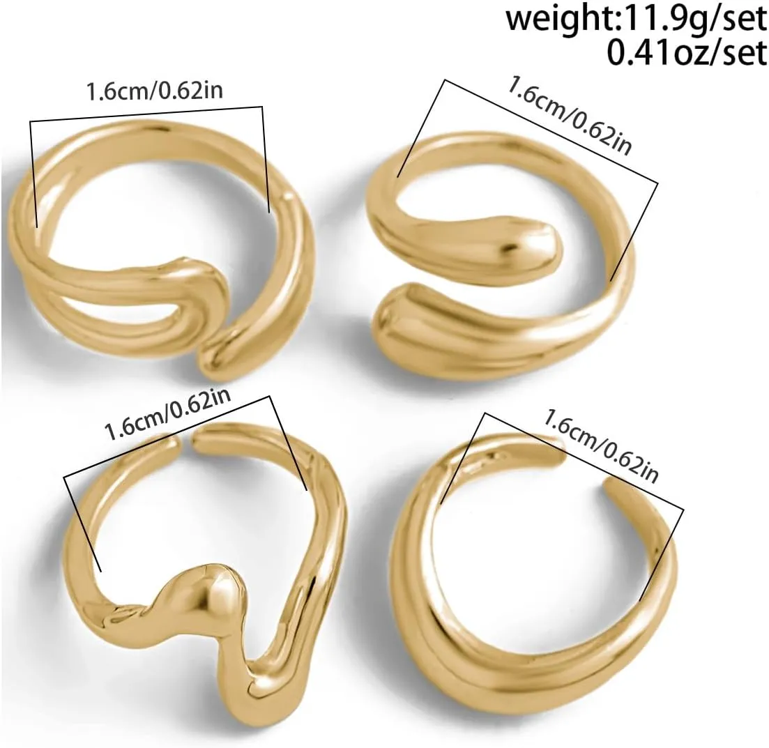 Otxas Chunky Gold Rings for Women Set Stackable Rings for Women Non Tarnish Adjustable Statement Gold Set Rings for Women Ring Jewelry for Women