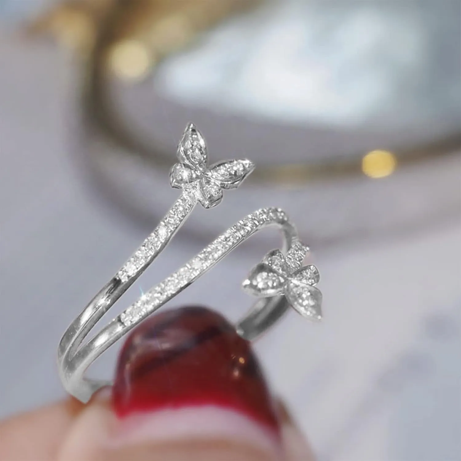 Otxas Silver Butterfly Ring for Women - Cute Engagement Jewelry