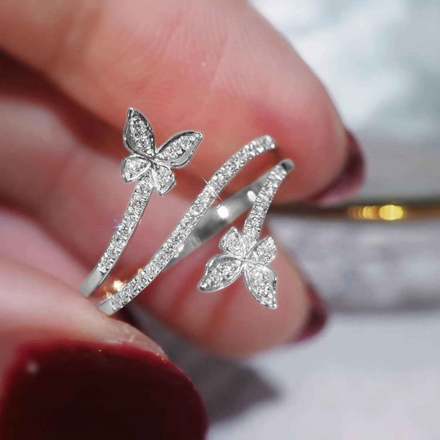 Otxas Silver Butterfly Ring for Women - Cute Engagement Jewelry