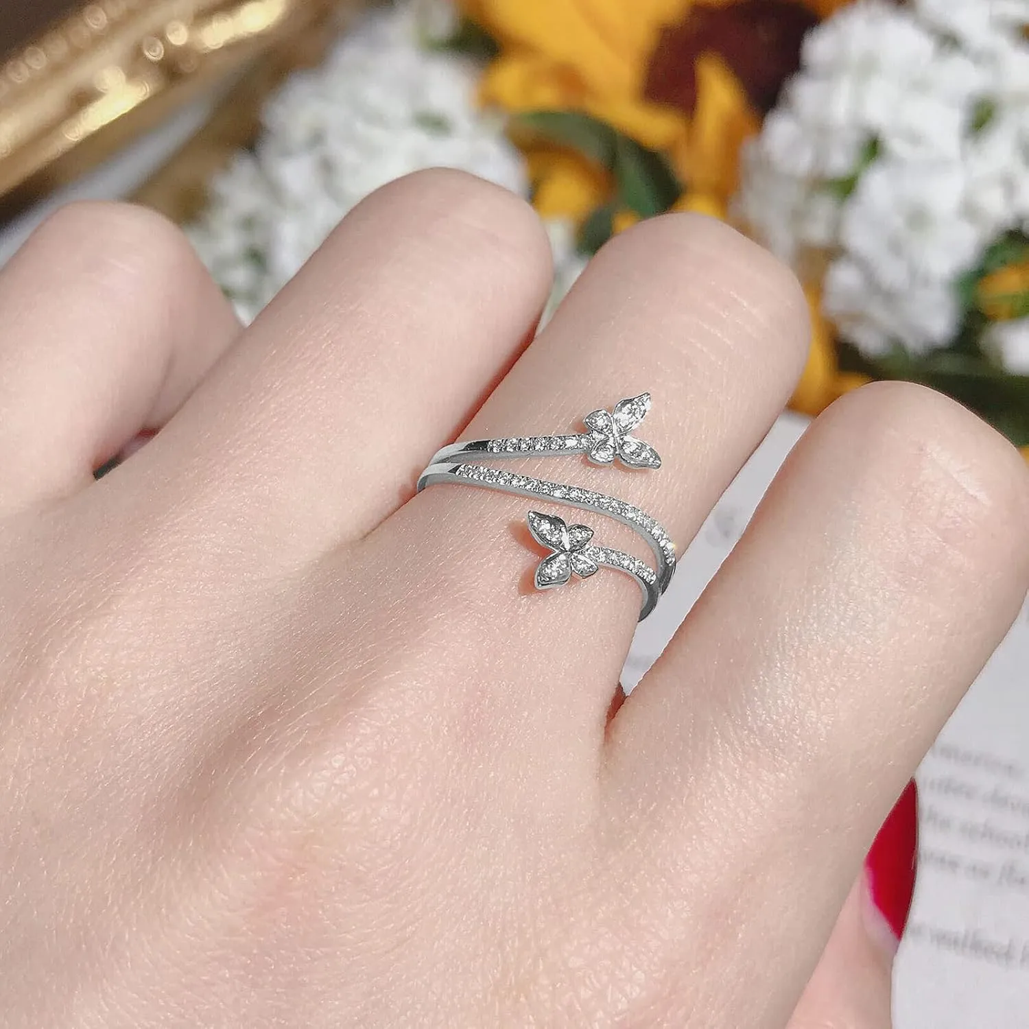 Otxas Silver Butterfly Ring for Women - Cute Engagement Jewelry