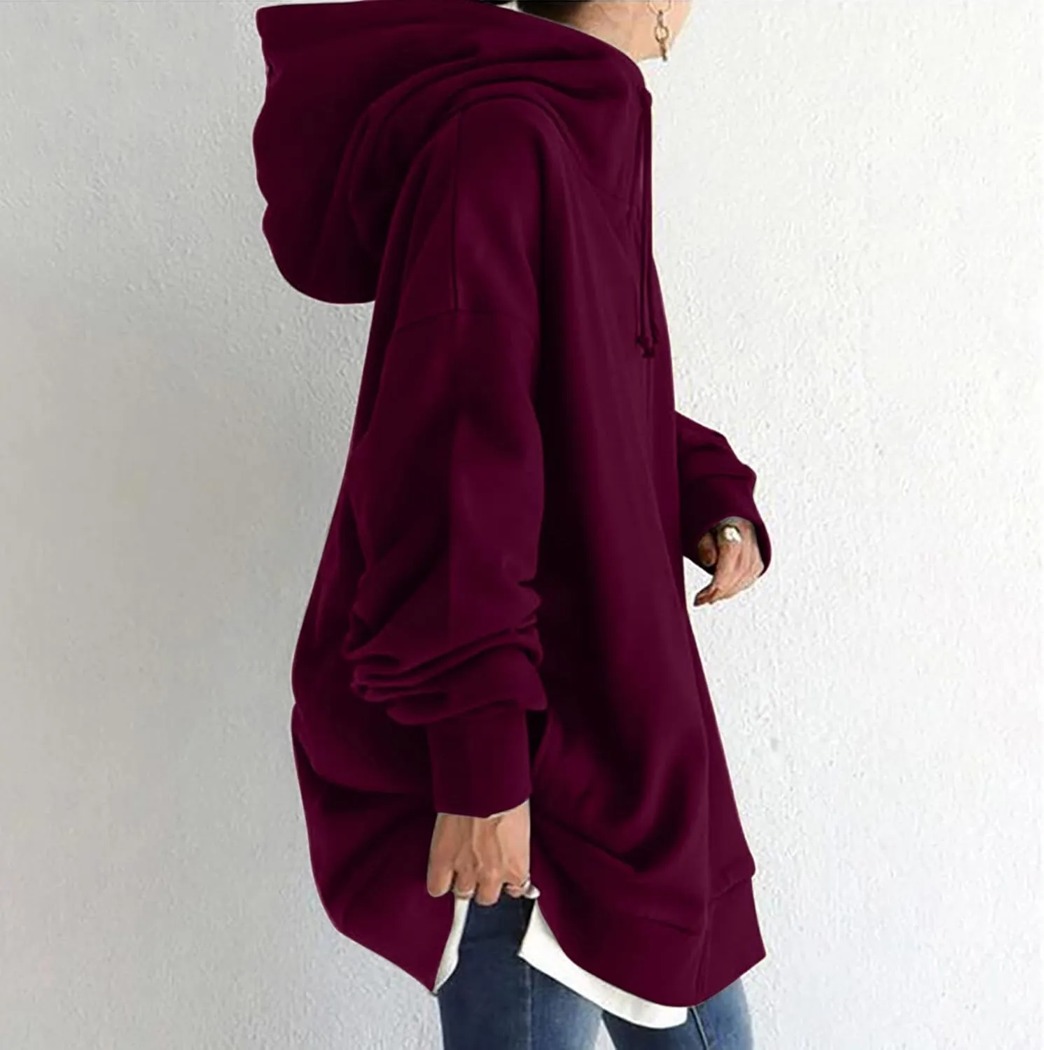 Oversized Hoodie for Women Plus Size Solid Color Hoodies Casual Full Zip Long Hooded Sweatshirt Pullover Jacket with Pockets