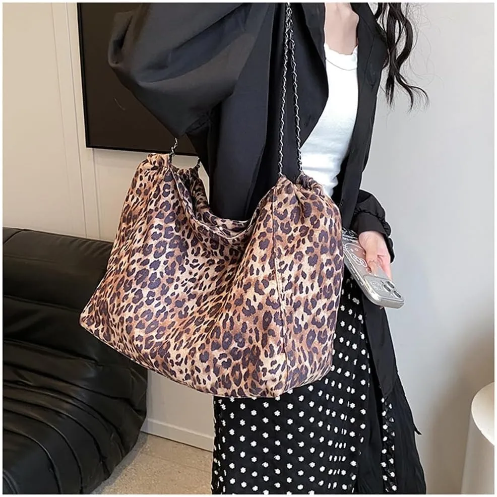 Oversized Leopard Print Shoulder Hobo Bag Cheetah Print Everything Tote Bag Large Size Canvas Leopard Handbag 2024
