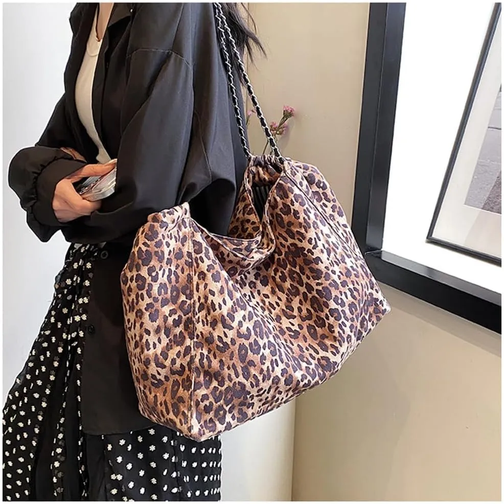 Oversized Leopard Print Shoulder Hobo Bag Cheetah Print Everything Tote Bag Large Size Canvas Leopard Handbag 2024