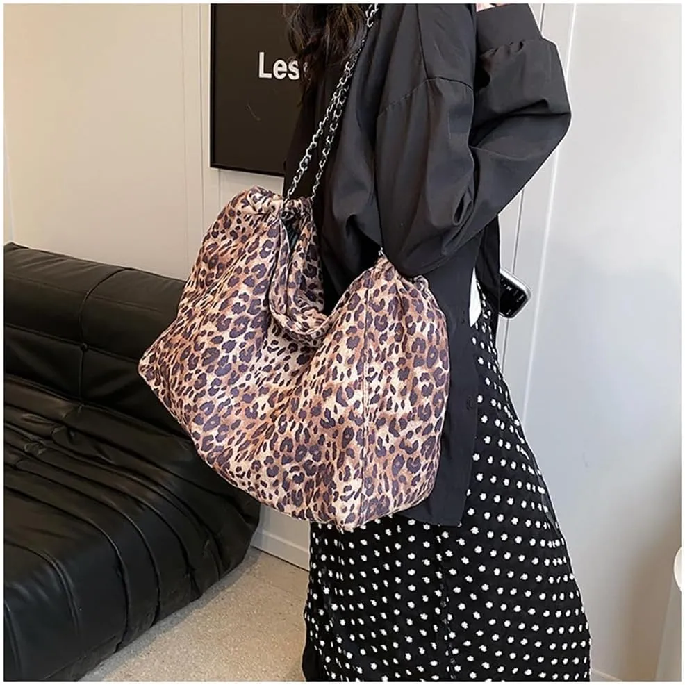 Oversized Leopard Print Shoulder Hobo Bag Cheetah Print Everything Tote Bag Large Size Canvas Leopard Handbag 2024