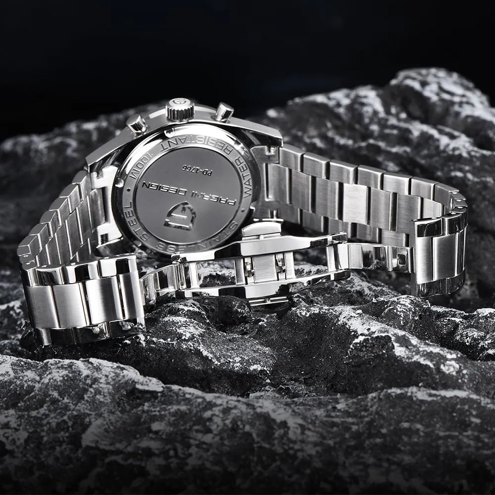 Pagani Design Fashion Men's Chronograph Watches Japanese VK64 Quartz Movement Full Stainless Steel 100M Waterproof Wide Arrow Hands Luminous Retro Sport Analog Wistwatches