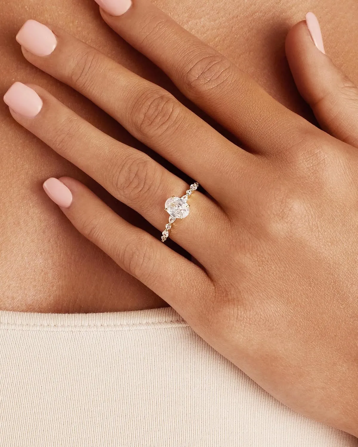 PAVOI 14K Gold Plated Engagement Ring for Women - Cubic Zirconia Wedding Band for Women - Oval Women's Fake Engagement Ring