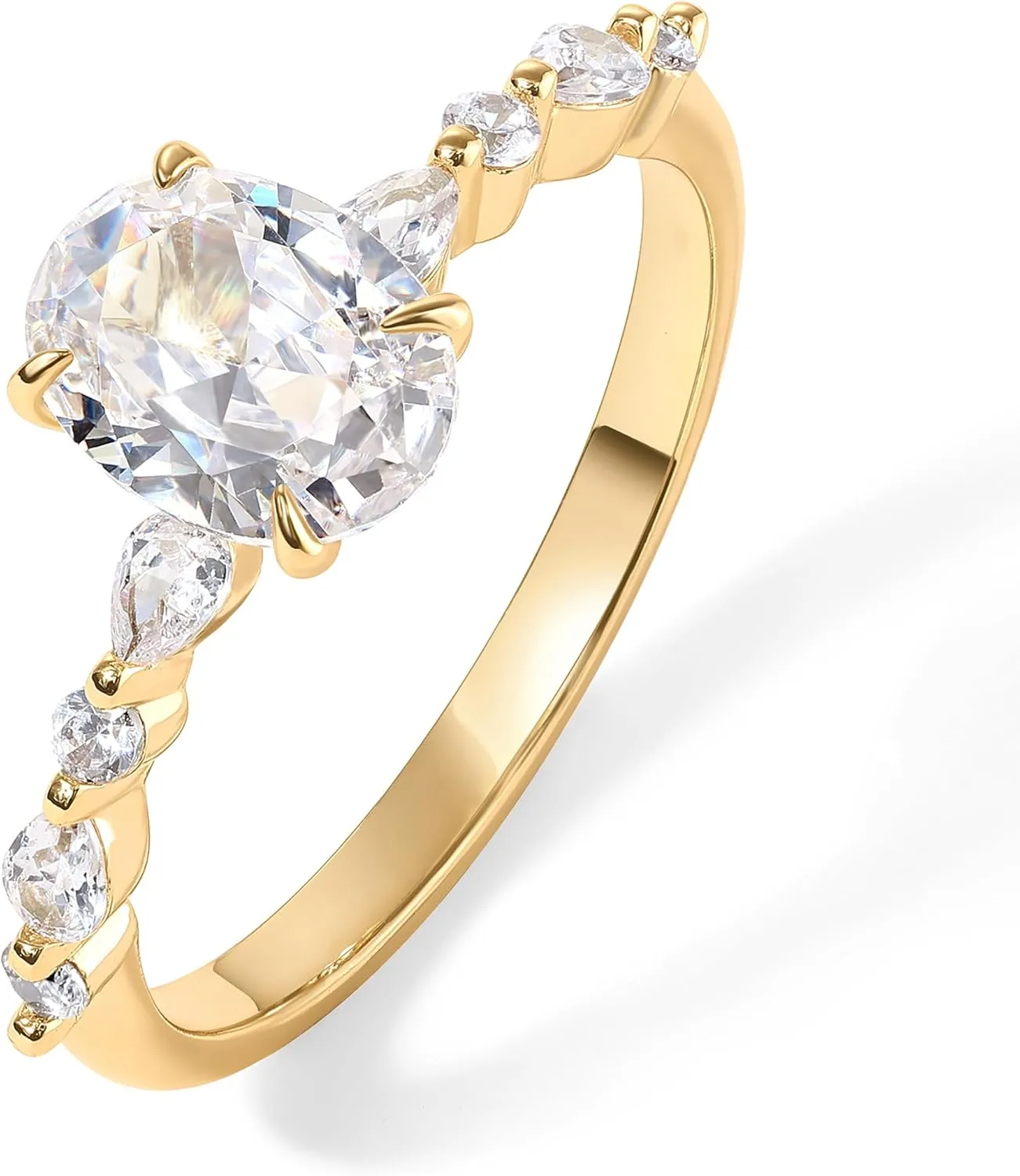 PAVOI 14K Gold Plated Engagement Ring for Women - Cubic Zirconia Wedding Band for Women - Oval Women's Fake Engagement Ring