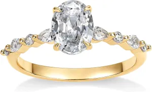 PAVOI 14K Gold Plated Engagement Ring for Women - Cubic Zirconia Wedding Band for Women - Oval Women's Fake Engagement Ring