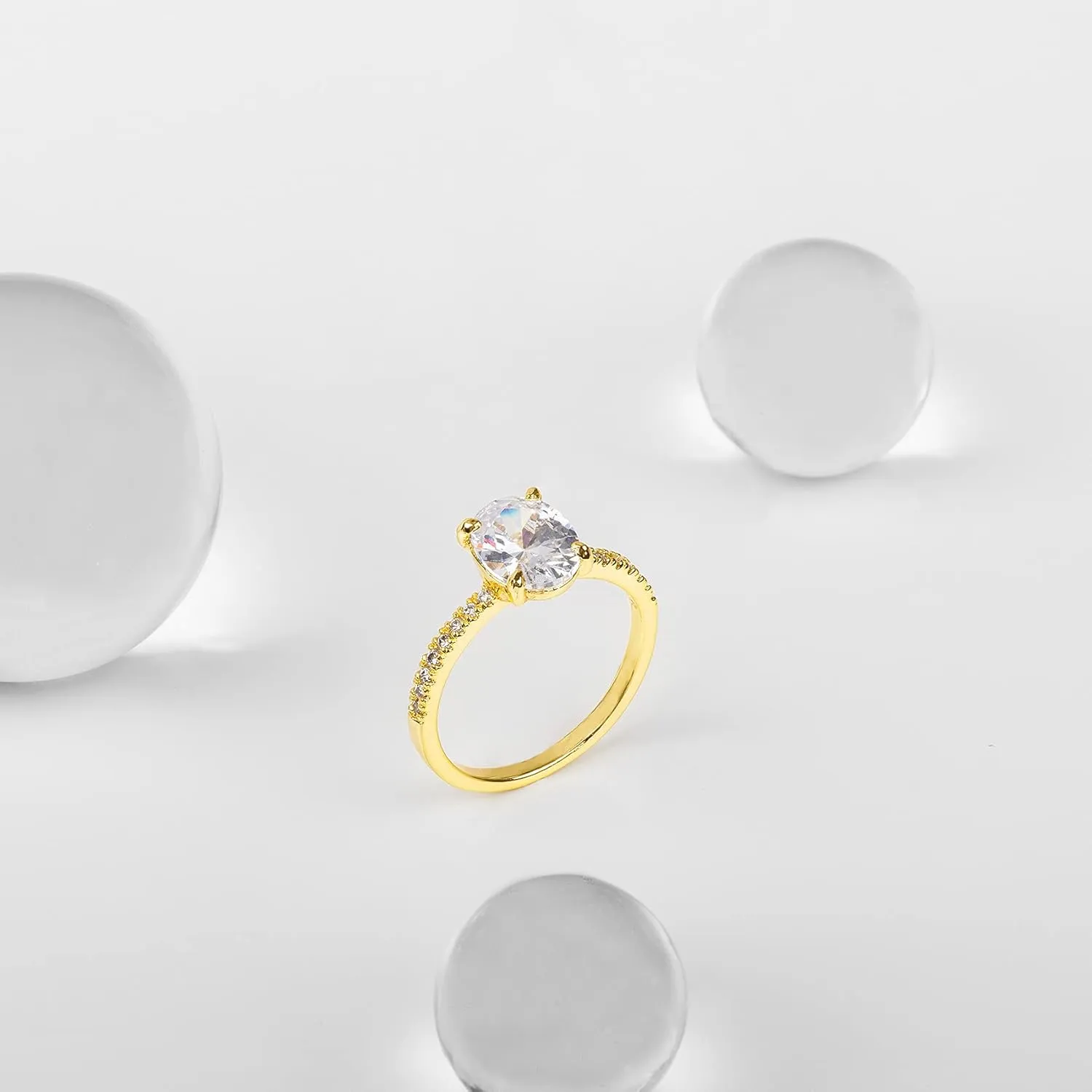 PAVOI 14K Gold Plated Engagement Rings for Women | Promise Wedding Band | 3CT Cushion Cut Round Oval Cubic Zirconia Fake Engagement Ring