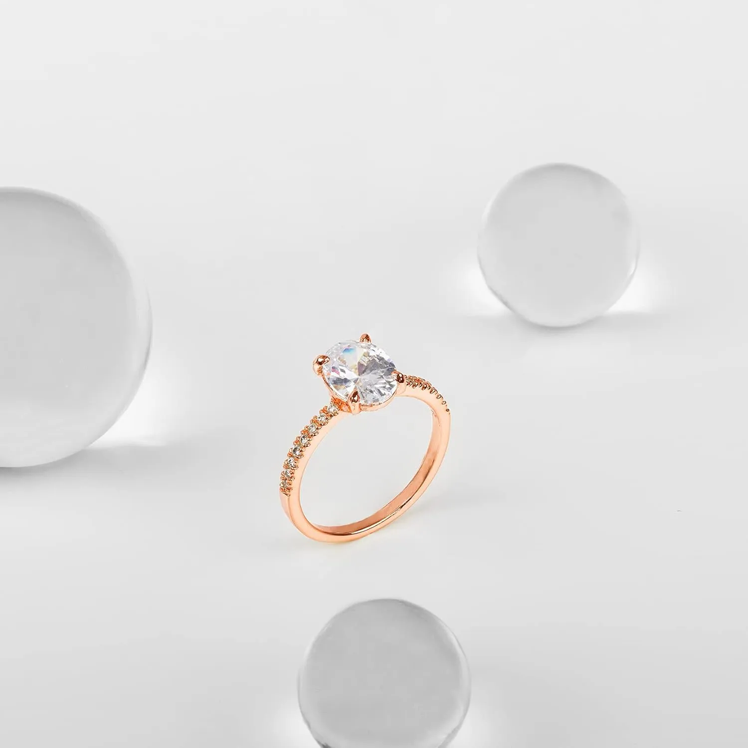 PAVOI 14K Gold Plated Engagement Rings for Women | Promise Wedding Band | 3CT Cushion Cut Round Oval Cubic Zirconia Fake Engagement Ring