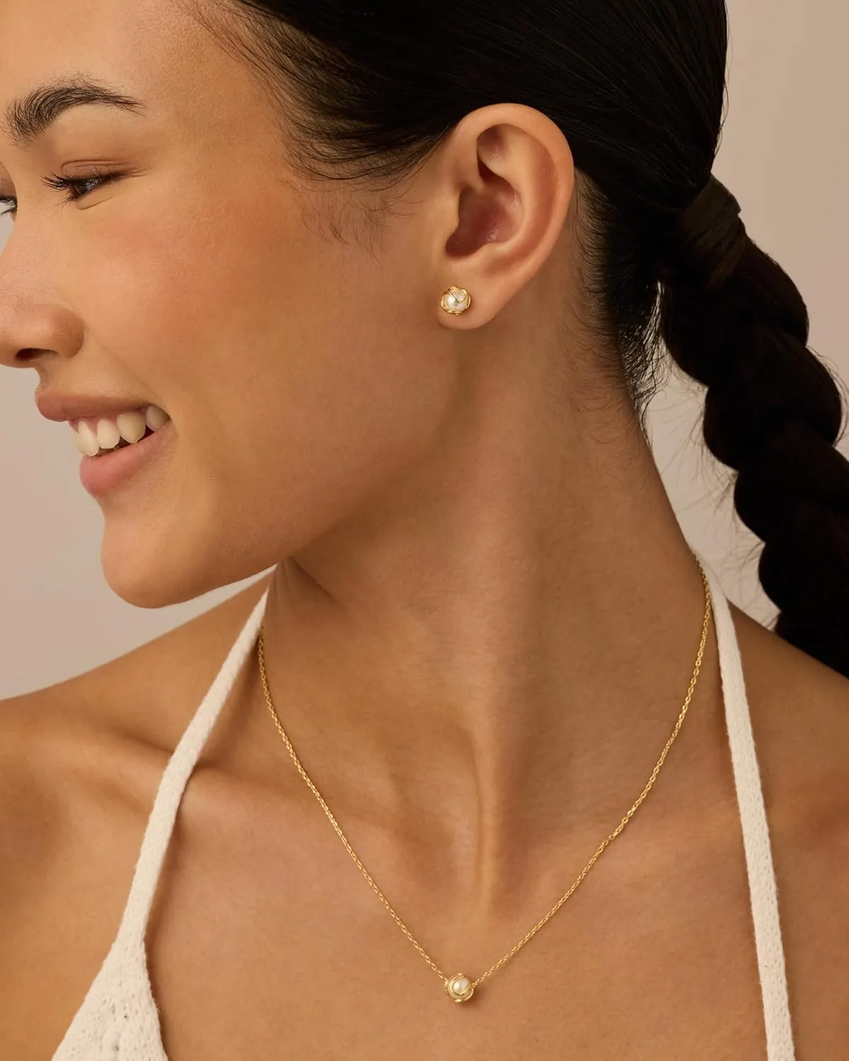 PAVOI 14K Gold Plated Round Shell Pearl Jewelry Set for Women - Gold Pearl Necklace and Earring Set with Pendant Necklace and Caged Stud Earrings Pack