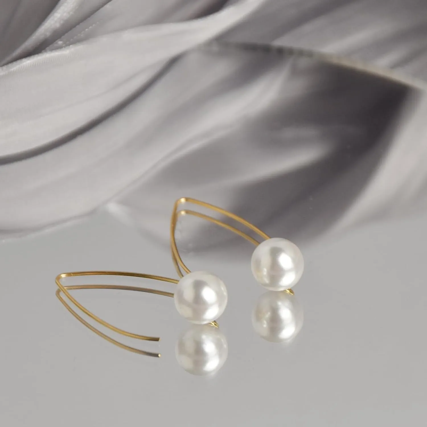 Pearl Earrings for Women, 14k Gold Pearl Drop Dangle Earrings,Gold Pearl Threader Earrings Statement Wedding Bridal Earrings,Great for birthday,party, Christmas,Mothers Day,Present Giving.