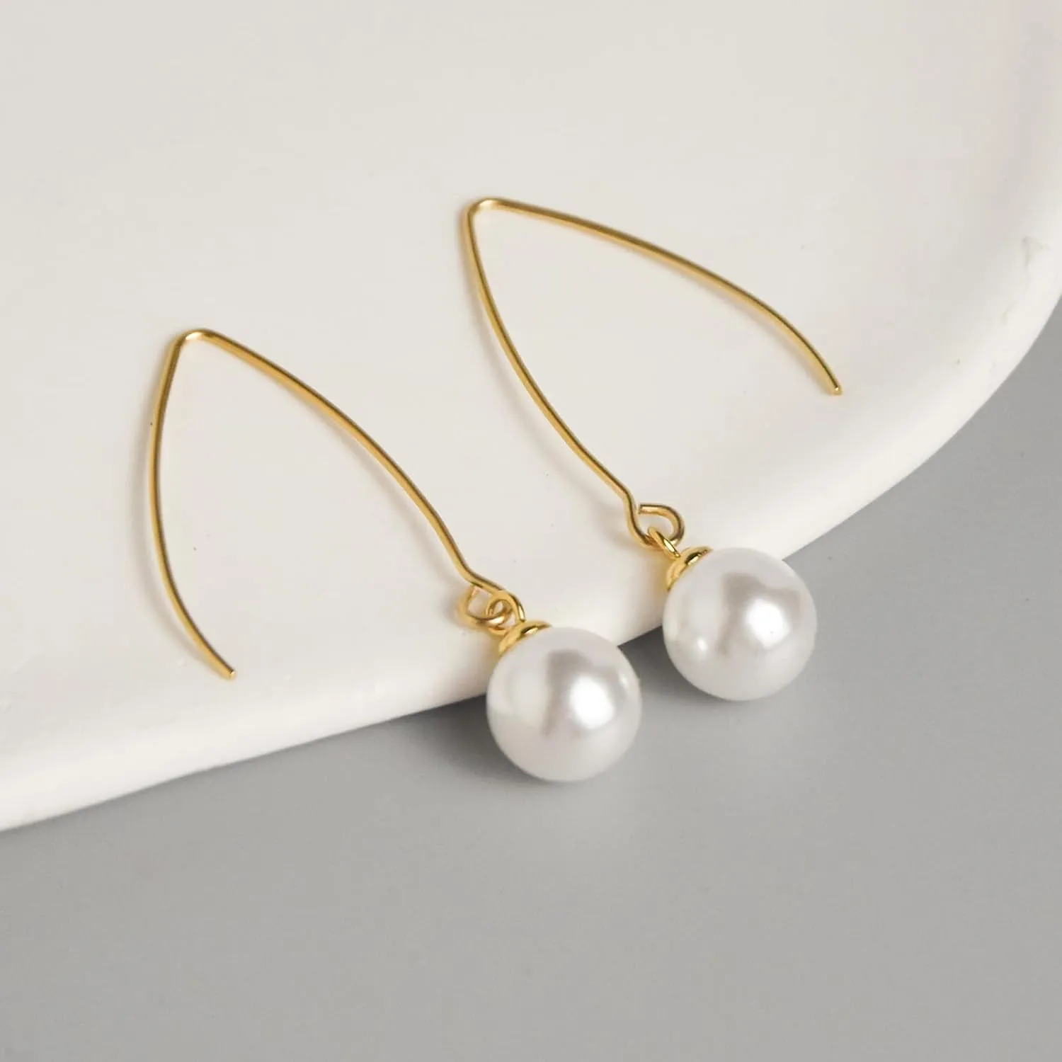 Pearl Earrings for Women, 14k Gold Pearl Drop Dangle Earrings,Gold Pearl Threader Earrings Statement Wedding Bridal Earrings,Great for birthday,party, Christmas,Mothers Day,Present Giving.