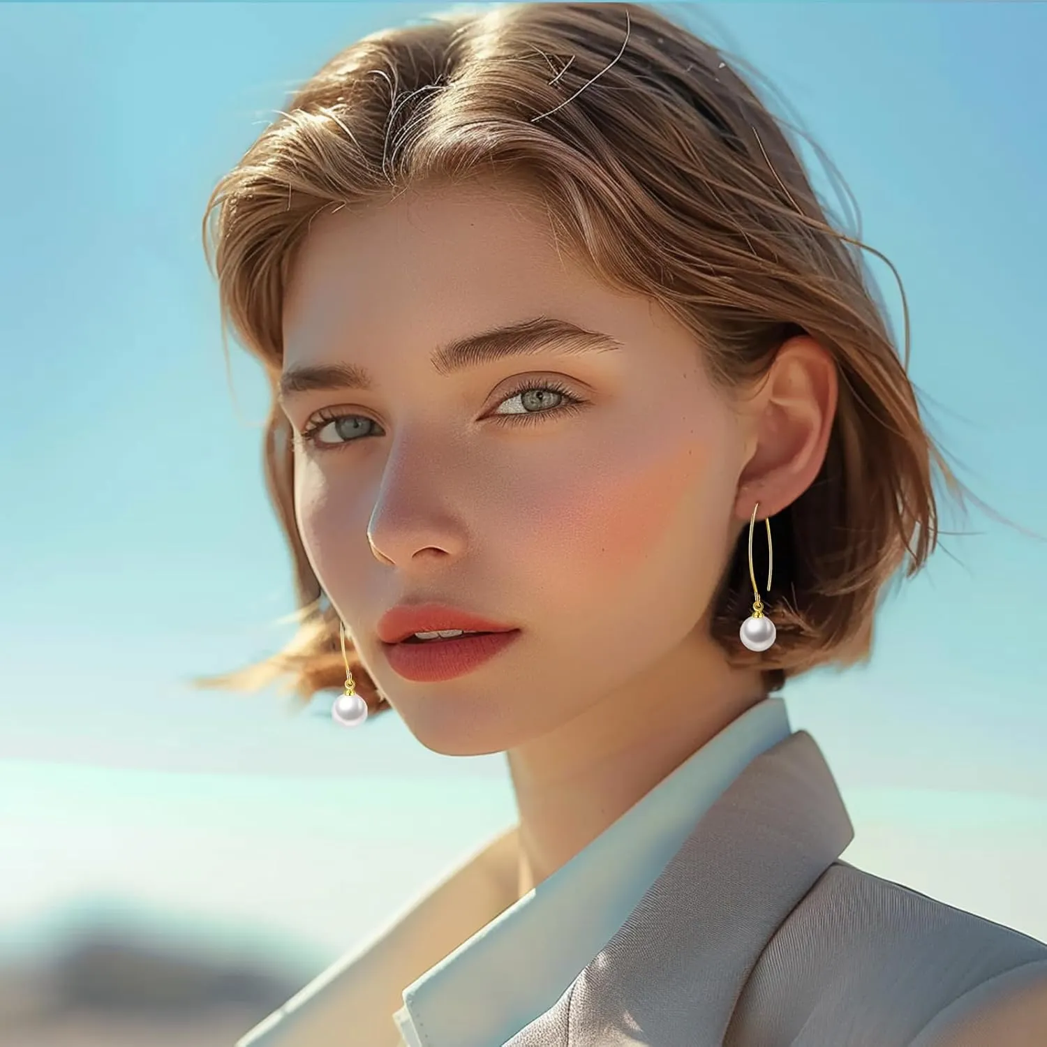 Pearl Earrings for Women, 14k Gold Pearl Drop Dangle Earrings,Gold Pearl Threader Earrings Statement Wedding Bridal Earrings,Great for birthday,party, Christmas,Mothers Day,Present Giving.