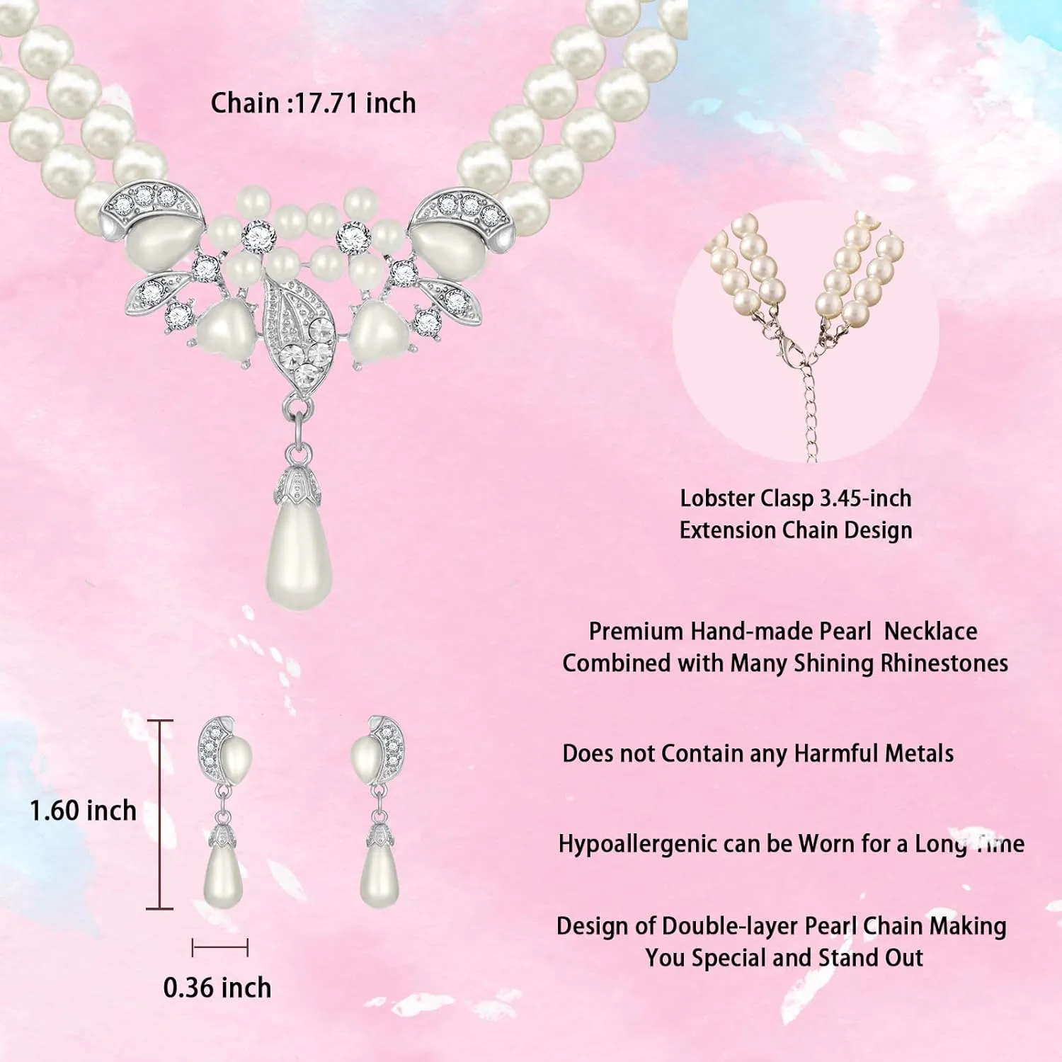 Pearl Jewelry Set for Women,Pearl Necklace and Earring Set for Women Anniversary Birthday Friendship Party Valentine Gif