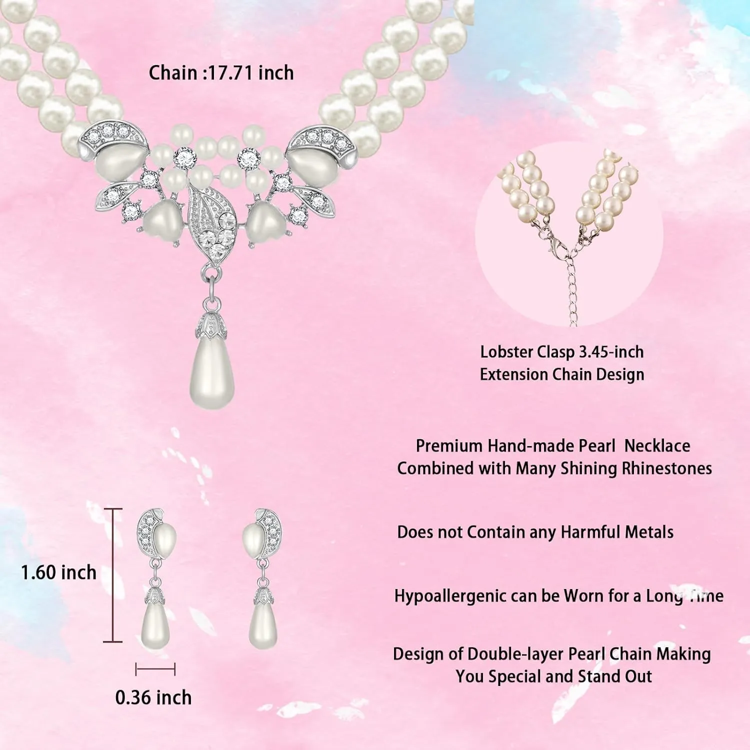 Pearl Jewelry Set for Women,Pearl Necklace and Earring Set for Women Anniversary Birthday Friendship Party Valentine Gif