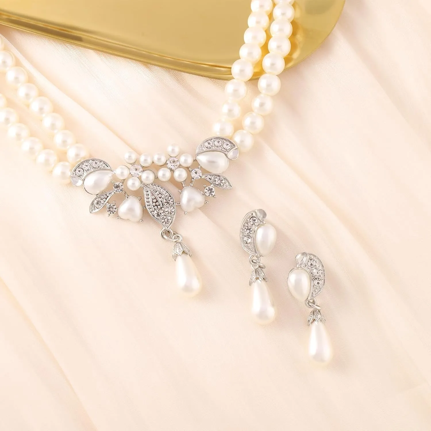 Pearl Jewelry Set for Women,Pearl Necklace and Earring Set for Women Anniversary Birthday Friendship Party Valentine Gif