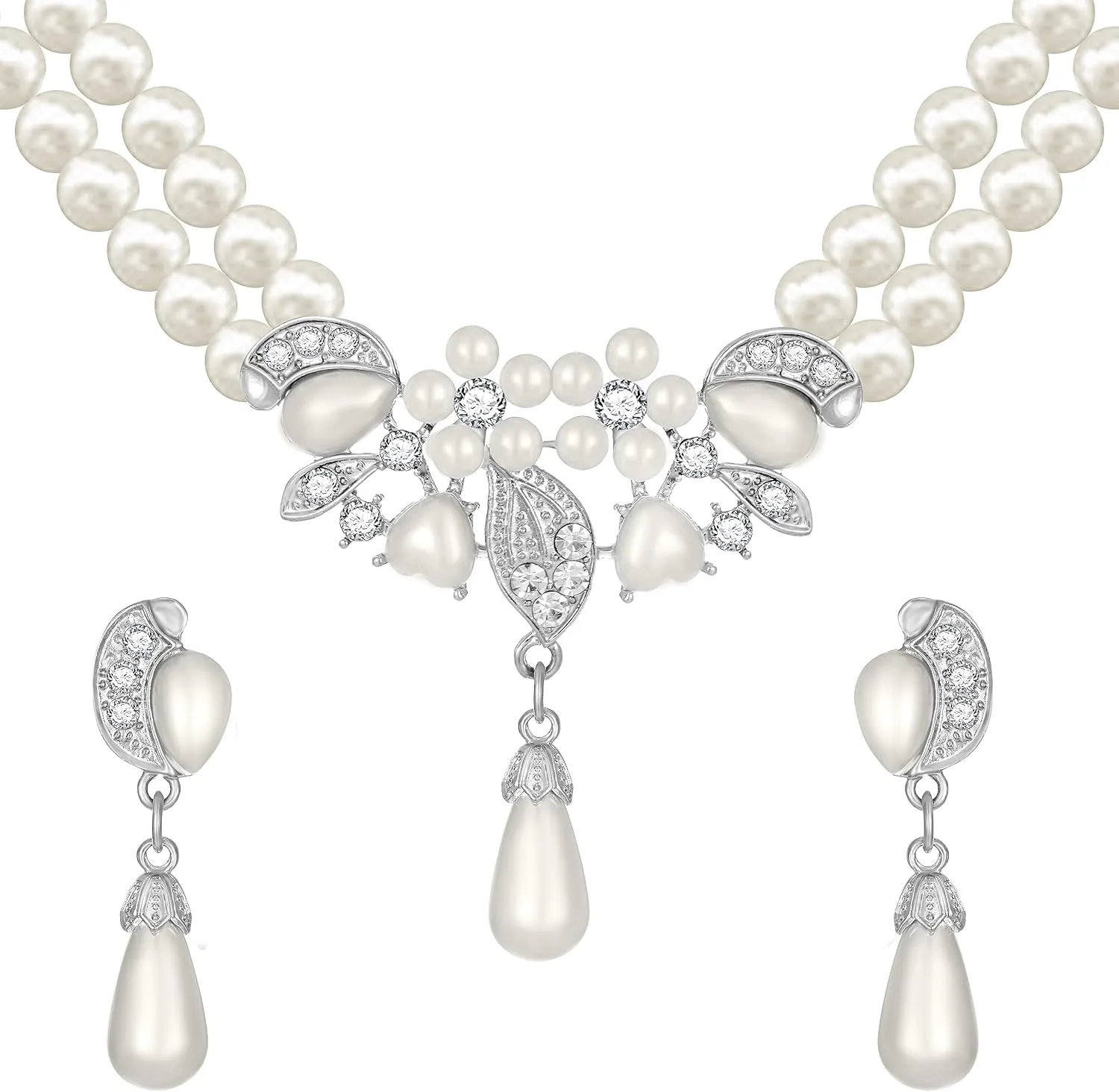 Pearl Jewelry Set for Women,Pearl Necklace and Earring Set for Women Anniversary Birthday Friendship Party Valentine Gif