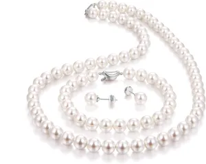 Pearl Necklace and Earring Set Include Stunning Bracelet, Pearl Jewelry Set for Women with Preserved Rose Box