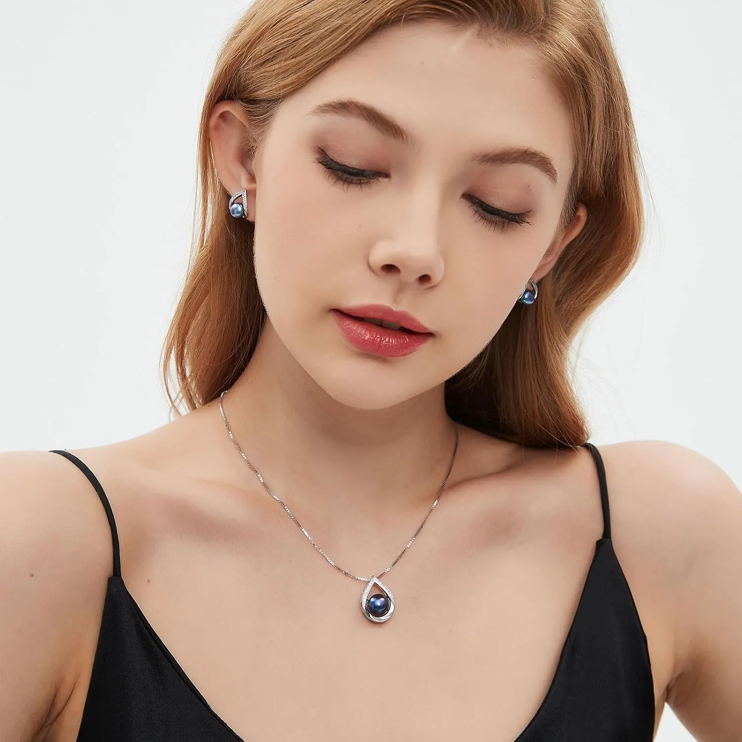 Pearl Necklace and Earrings Set, Saltwater/Freshwater Cultured Pearl Jewelry Set in 925 Sterling Silver - Elegance for Wife, Mom, Girlfriend on Anniversary, Mother's Day, or Birthday