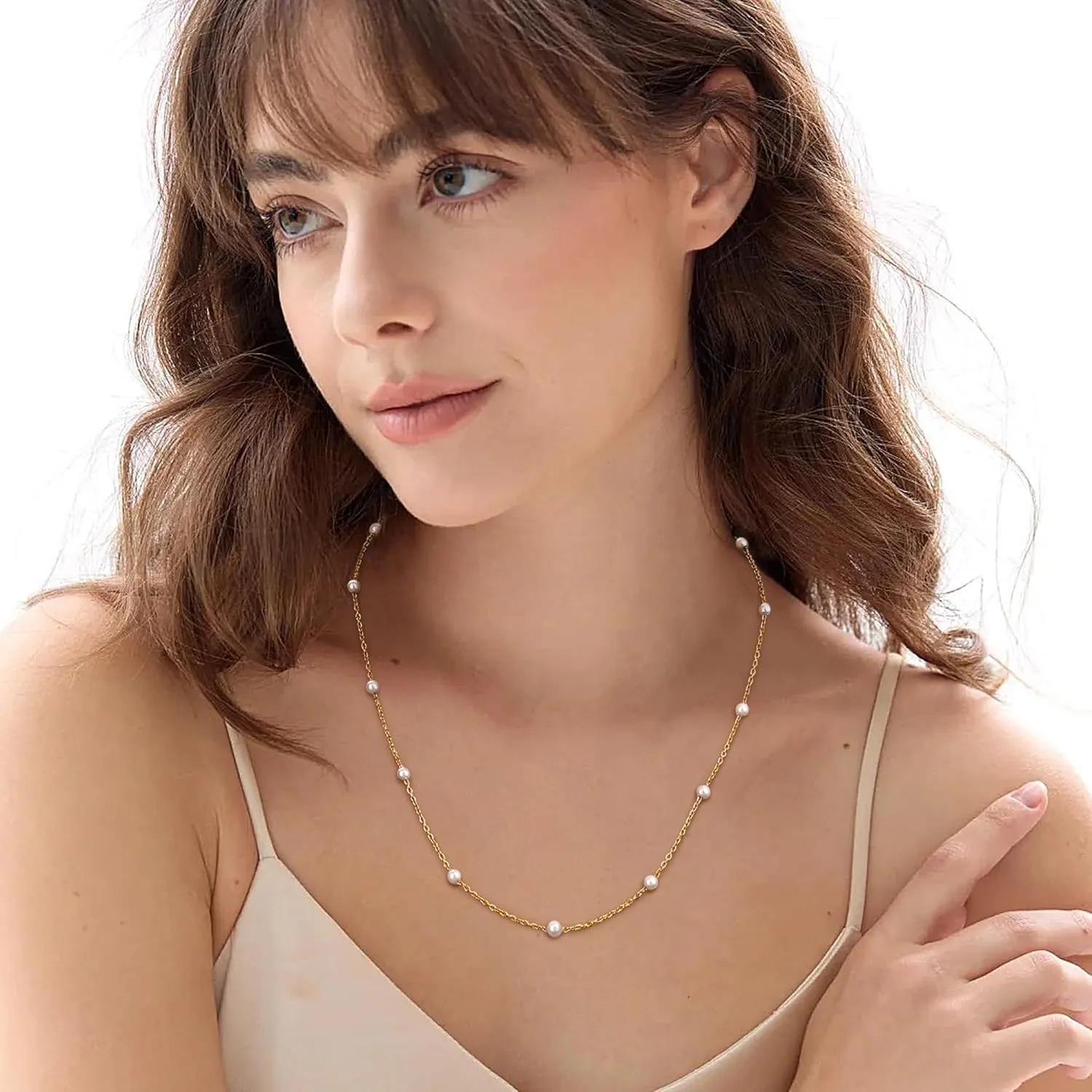Pearl Necklace for Women,Dainty Silver/14K Gold Plated Necklace for Women Round White Imitation Pearls Simple Pearl Choker Cute Everyday Jewelry for Women Elegant Bridesmaid Wedding Jewelry