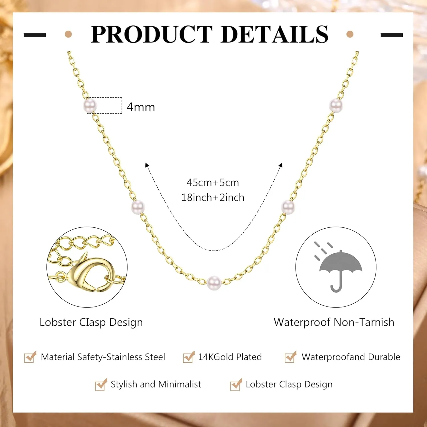 Pearl Necklace for Women,Dainty Silver/14K Gold Plated Necklace for Women Round White Imitation Pearls Simple Pearl Choker Cute Everyday Jewelry for Women Elegant Bridesmaid Wedding Jewelry