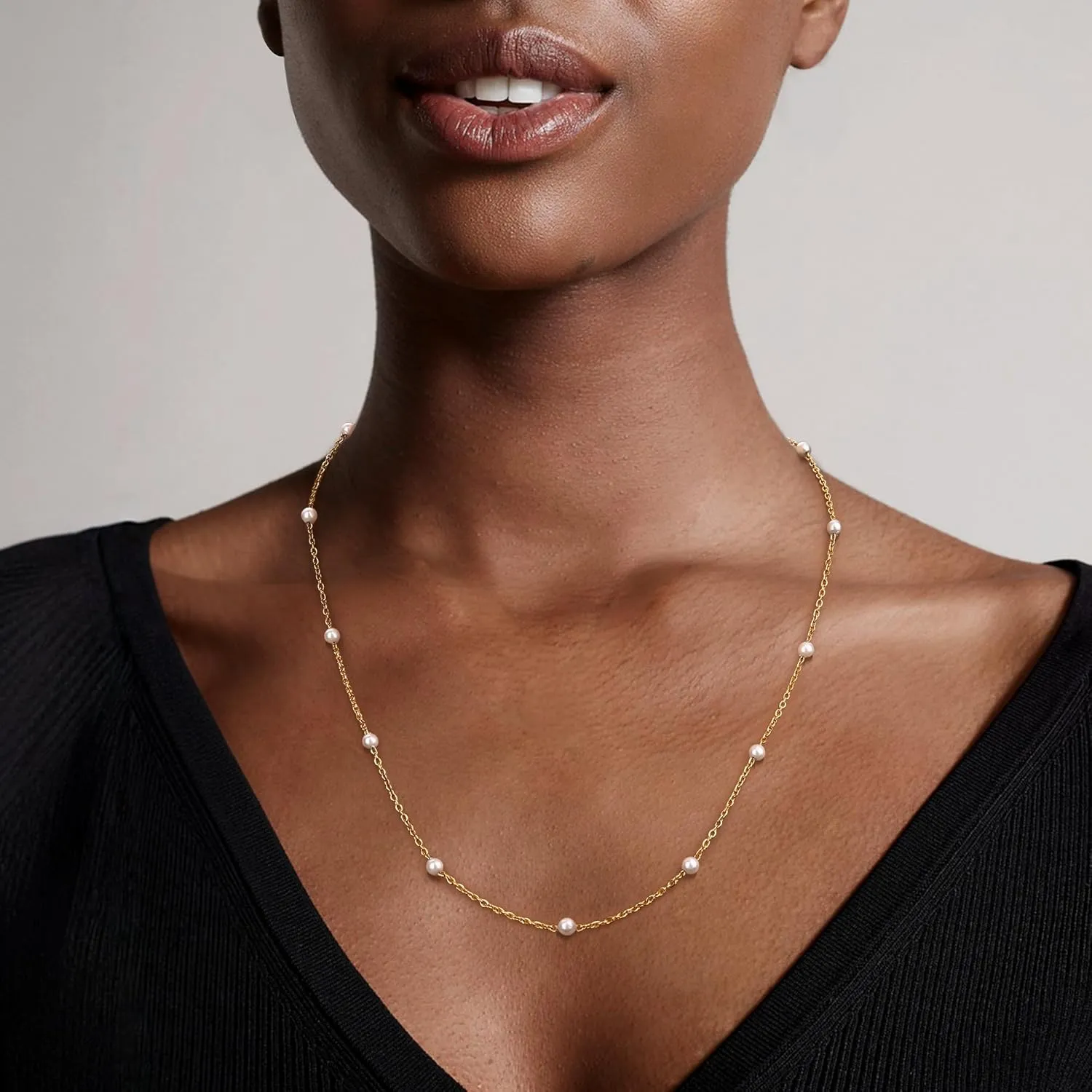 Pearl Necklace for Women,Dainty Silver/14K Gold Plated Necklace for Women Round White Imitation Pearls Simple Pearl Choker Cute Everyday Jewelry for Women Elegant Bridesmaid Wedding Jewelry