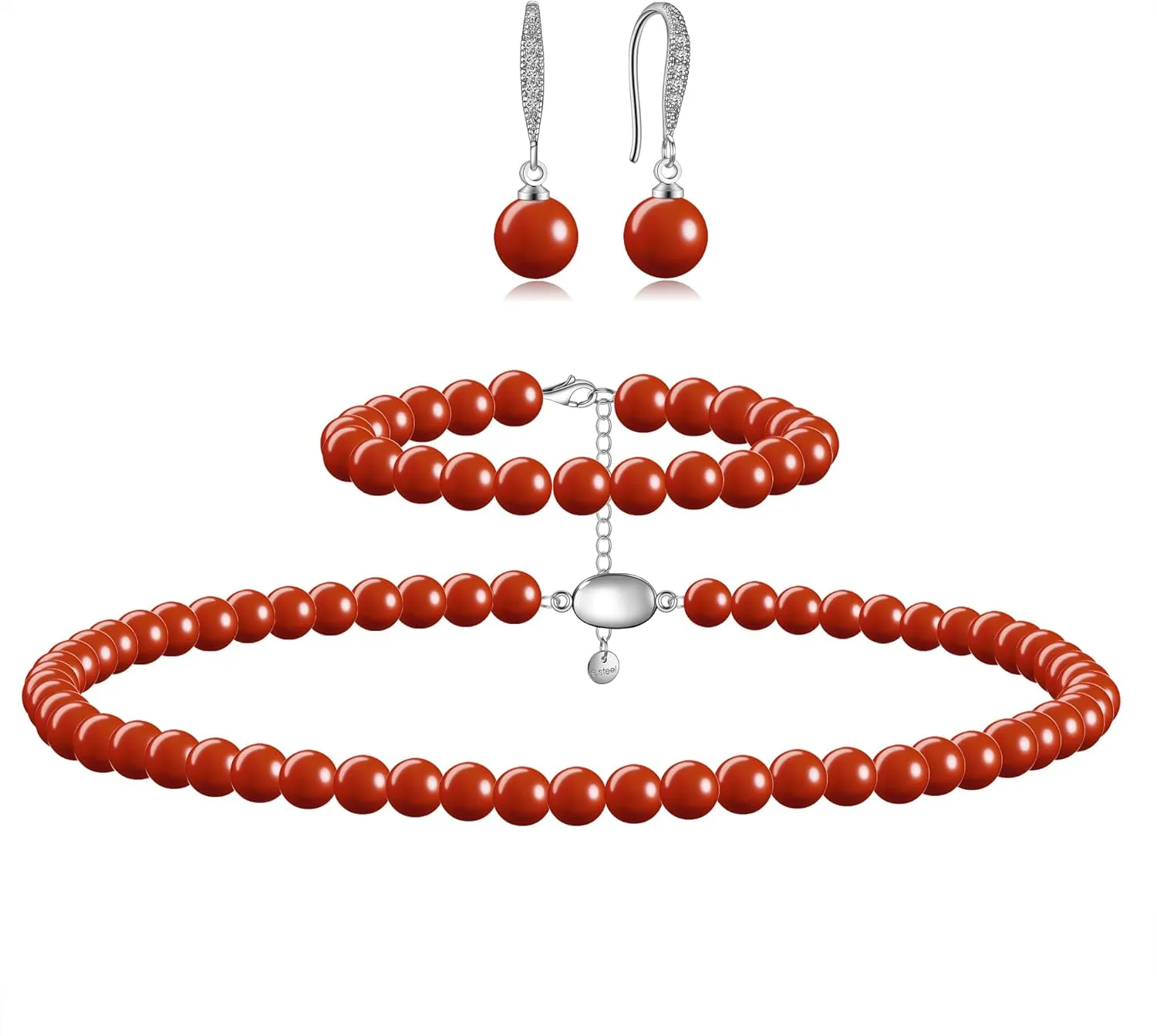 Pearl Necklaces for Women Men - 8mm Round Pearl Jewelry Set Includes White Pearls Bracelet and Earrings Girlfriend Her Mothers Day Gifts for Mom Women Wedding Birthday Anniversary Christmas Gifts