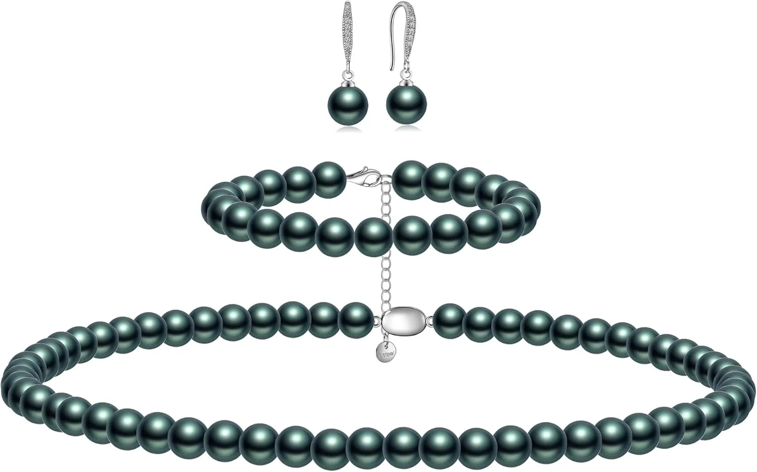 Pearl Necklaces for Women Men - 8mm Round Pearl Jewelry Set Includes White Pearls Bracelet and Earrings Girlfriend Her Mothers Day Gifts for Mom Women Wedding Birthday Anniversary Christmas Gifts
