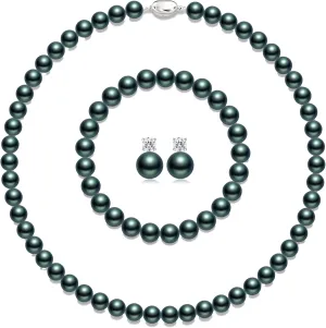 Pearl Necklaces for Women,8mm Pearl Necklace and Earring Bracelet Jewelry Set for Women Men Wedding Birthday Valentine Christmas Day Gifts