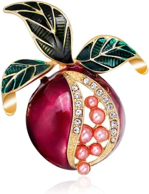 Pearl Pomegranate Brooch - Colorful Oil Drop Rhinestone Pearl Pomegranate Pin, Stylish and Cute Red Fruit Enamel Lapel Pin, Women's Fashion Accessory