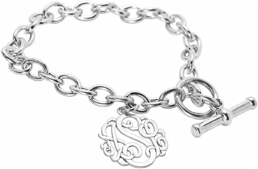 Personalized 3 Monogram Initials Charm Toggle Clasp Custom Letter Chain Link Bracelets for Women