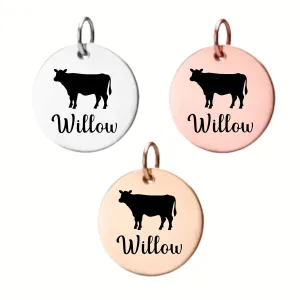 Personalized Cow Charm, Cow Gift, Custom Engraved Bar Charm, Memorial Keepsake for Cow Mom, Cow Lover Gift, Pet Name Charm (Style 1)