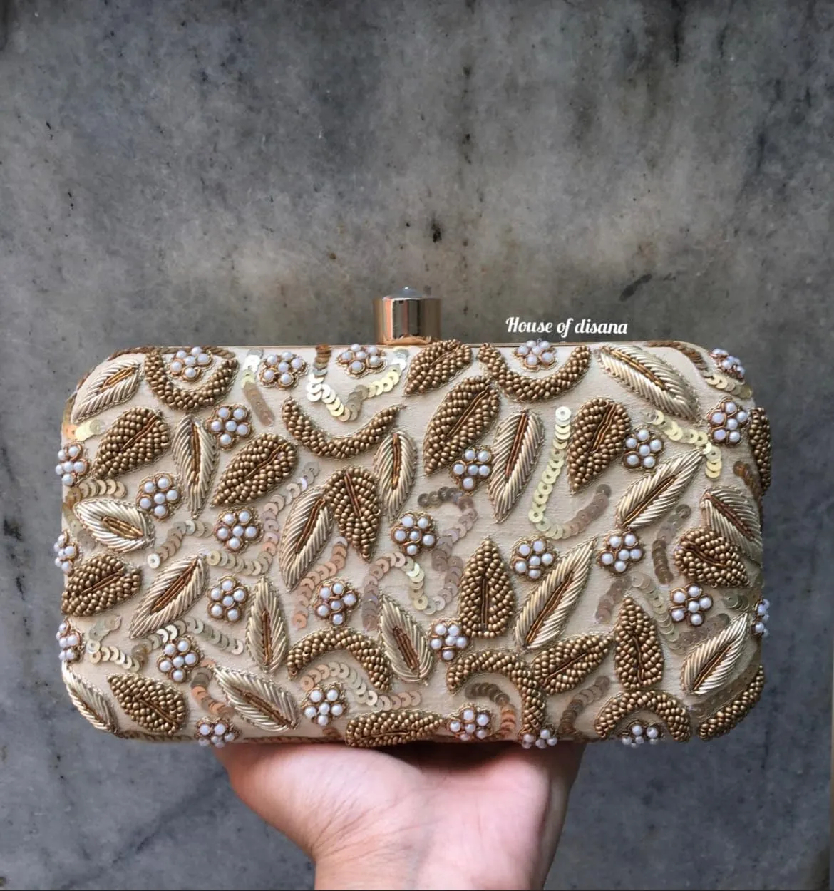 Personalized Custom embroidery Clutch Purse for Women, Beaded Clutch Crossbody Bag with Gold Chain Strap for Wedding, Bridal Shower, Bachelorette Party, Engagement (Golden)