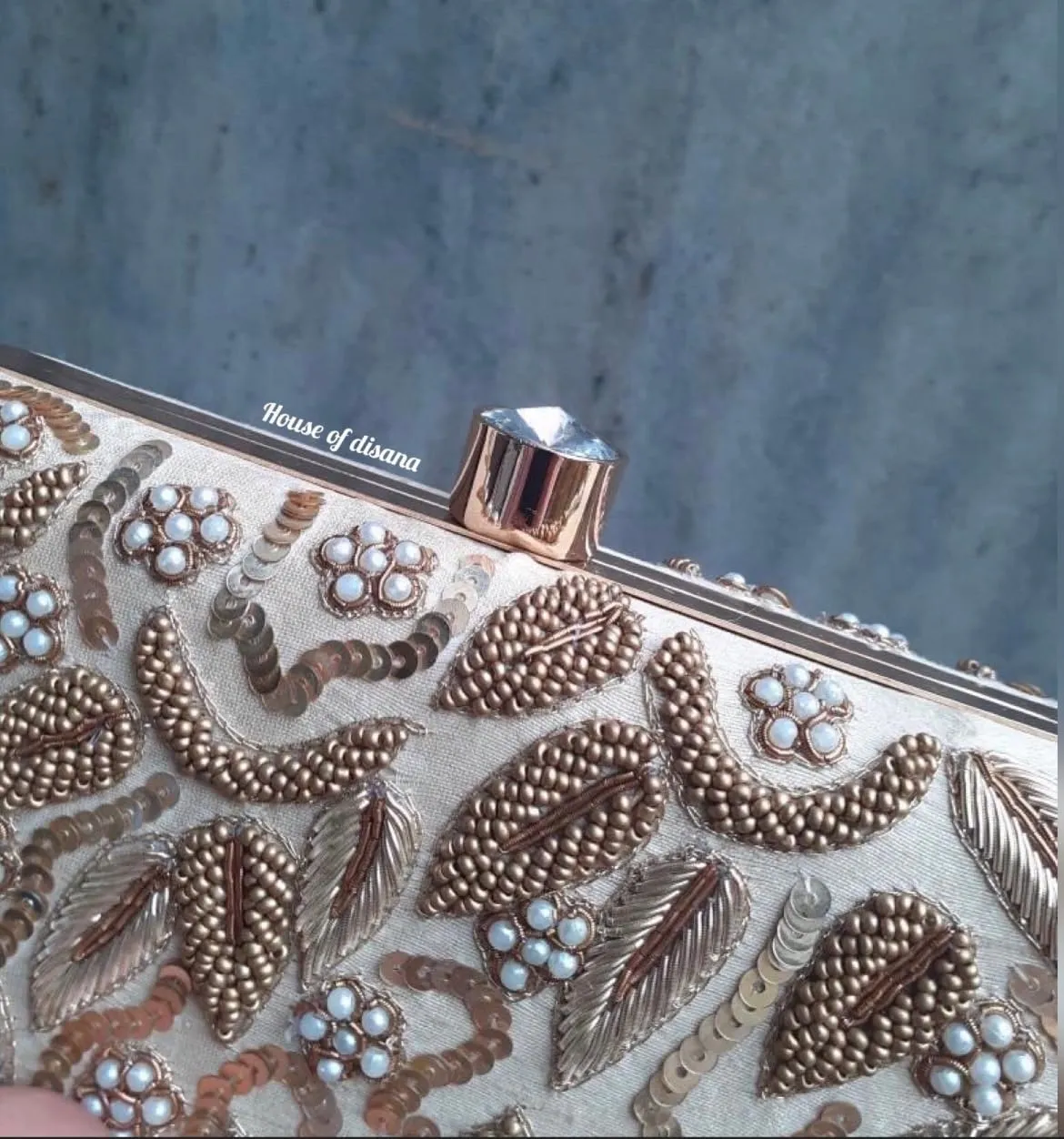 Personalized Custom embroidery Clutch Purse for Women, Beaded Clutch Crossbody Bag with Gold Chain Strap for Wedding, Bridal Shower, Bachelorette Party, Engagement (Golden)