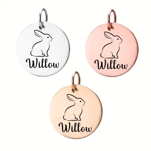 Personalized Rabbit Charm, Rabbit Gift, Custom Engraved Bar Charm, Memorial Keepsake for Rabbit Mom, Rabbit Lover Gift, Pet Name Charm (Style 1)