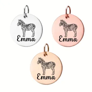 Personalized Zebra Charm, Zebra Gift, Custom Engraved Bar Charm, Memorial Keepsake for Zebra Mom, Zebra Lover Gift, Pet Name Charm